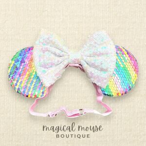 Elastic Rainbow Sequin Minnie Ears | Disney-Inspired Mouse Ears